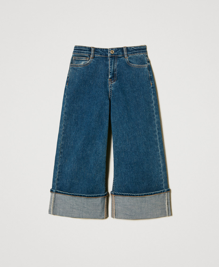 Wide leg jeans with turn ups Medium Dark Denim Girl 251GJ2510_12230_S0