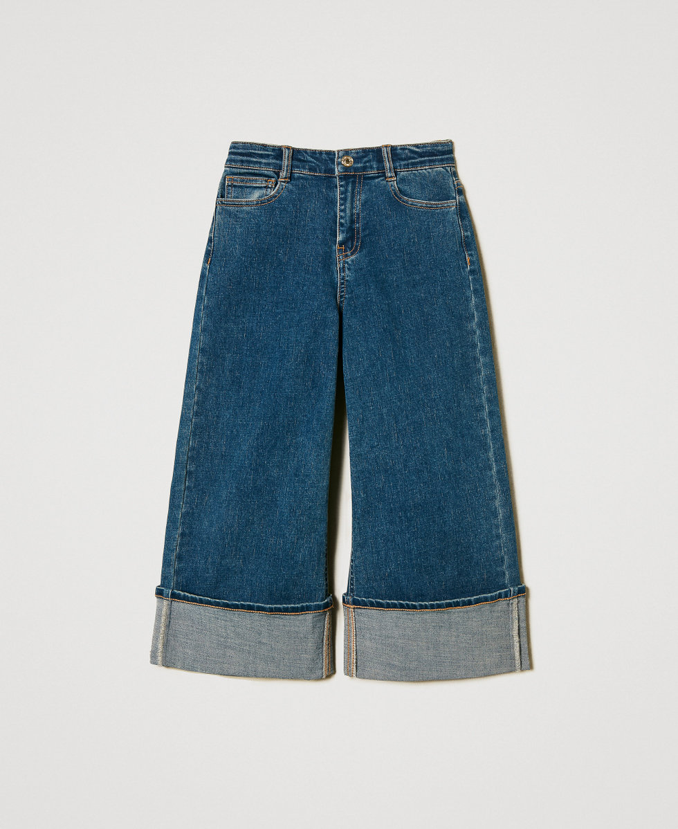 Jeans wide leg con risvolto Denim Medio Scuro Bambina 251GJ2510_12230_S0