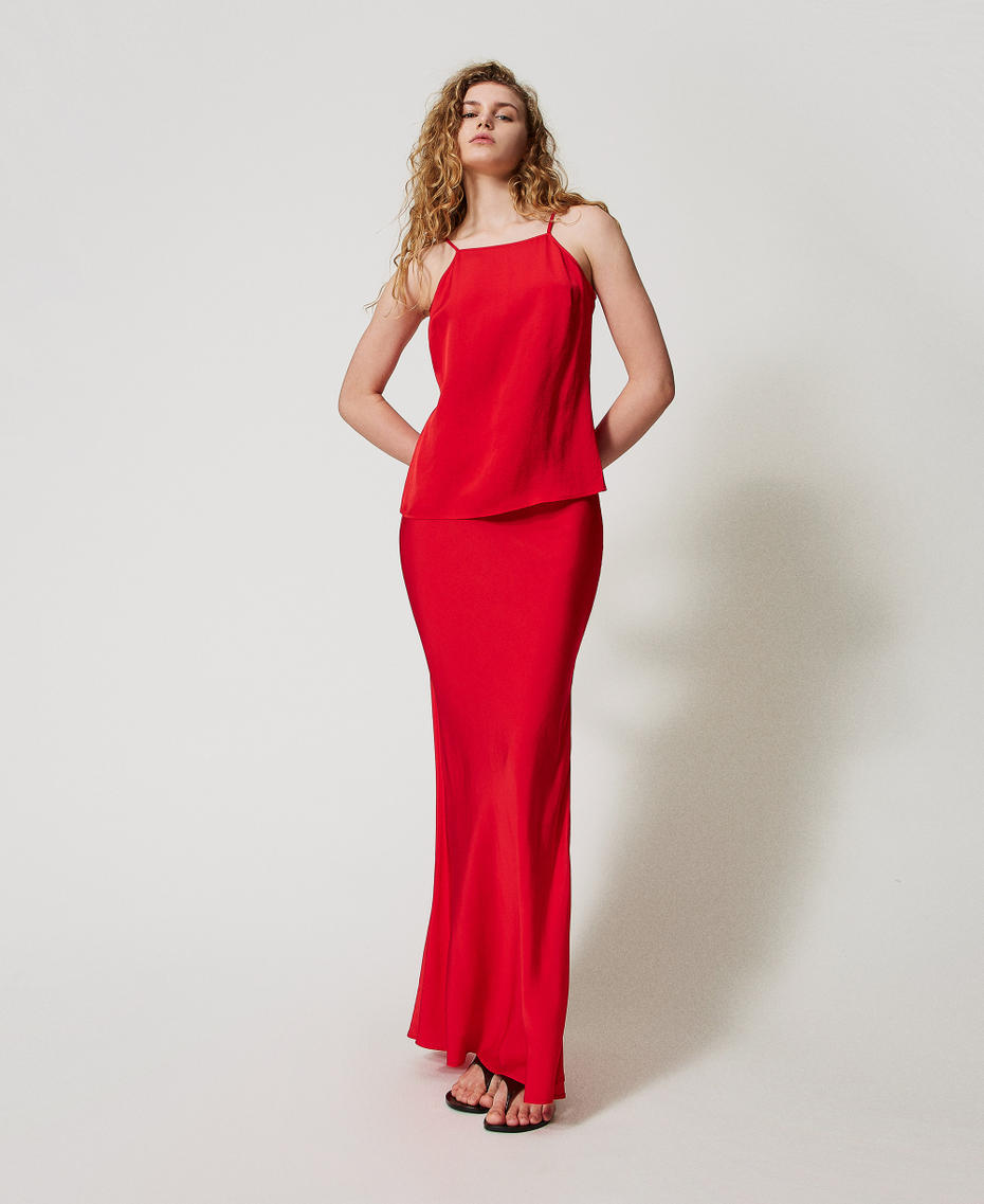 Gonna lunga in cr&ecirc;pe satin Hibiscus Red Donna 251TT2193_12365_01