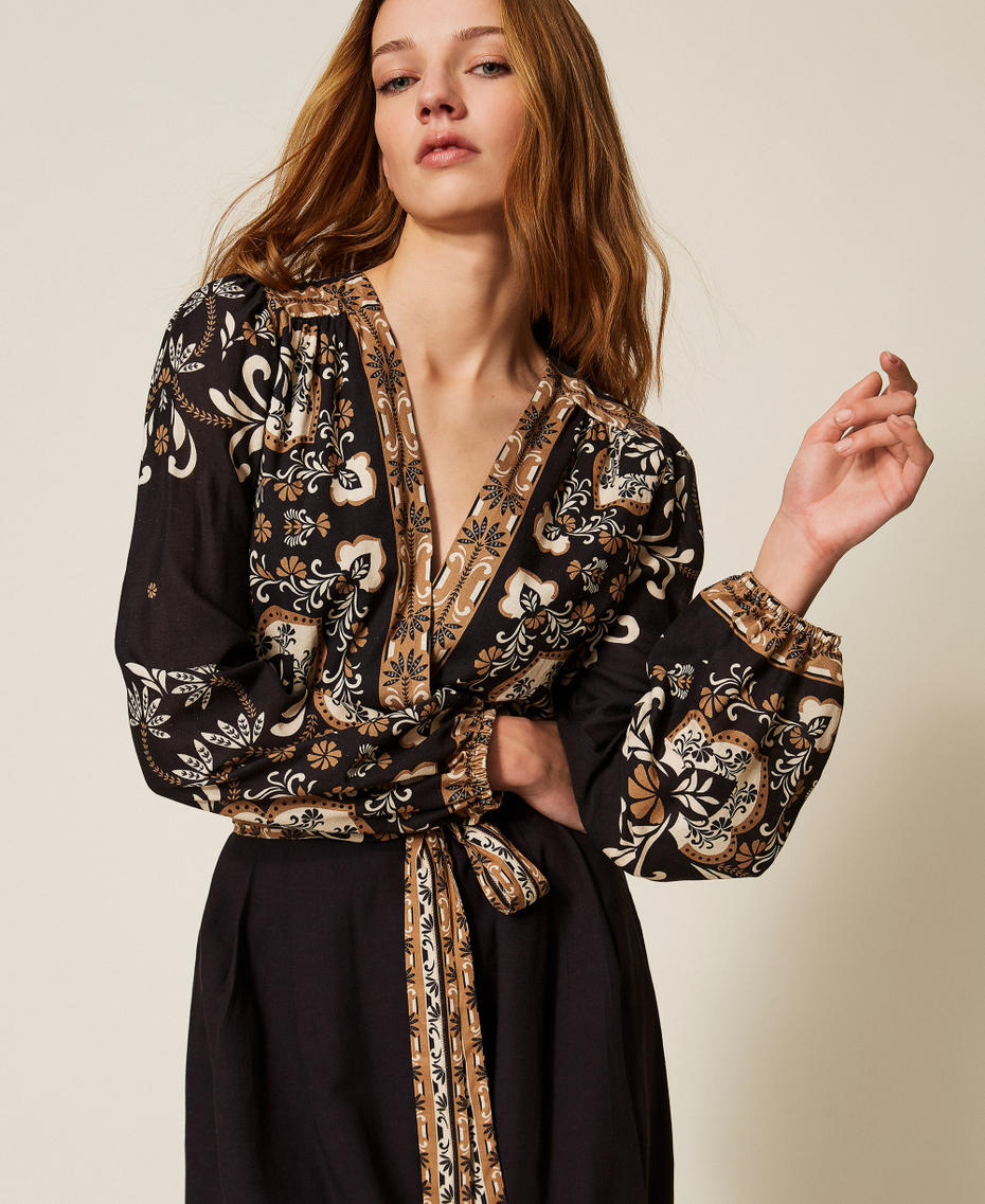 Linen blend printed jumpsuit Black Foulard Print Woman 261LB2NDD_13225_04