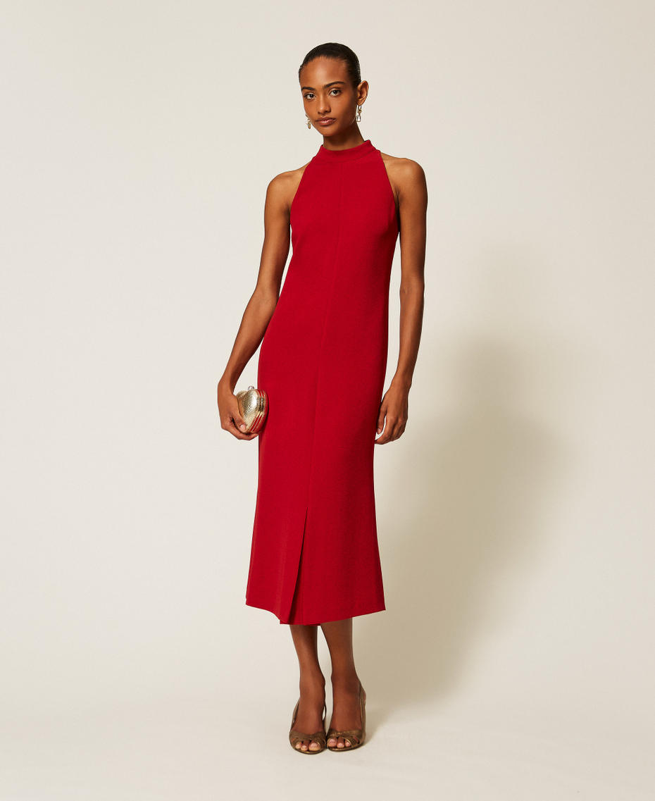 Langes Neckholder-Kleid aus Cr&ecirc;pe Bloody Mary Frau 262TT2260_13464_T0