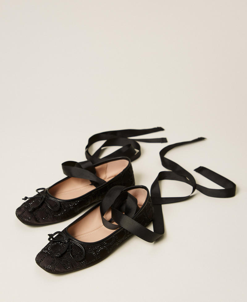 Ballet flats with Oval T embroidery and rhinestones Black Girl 252GCJ030_00006_02
