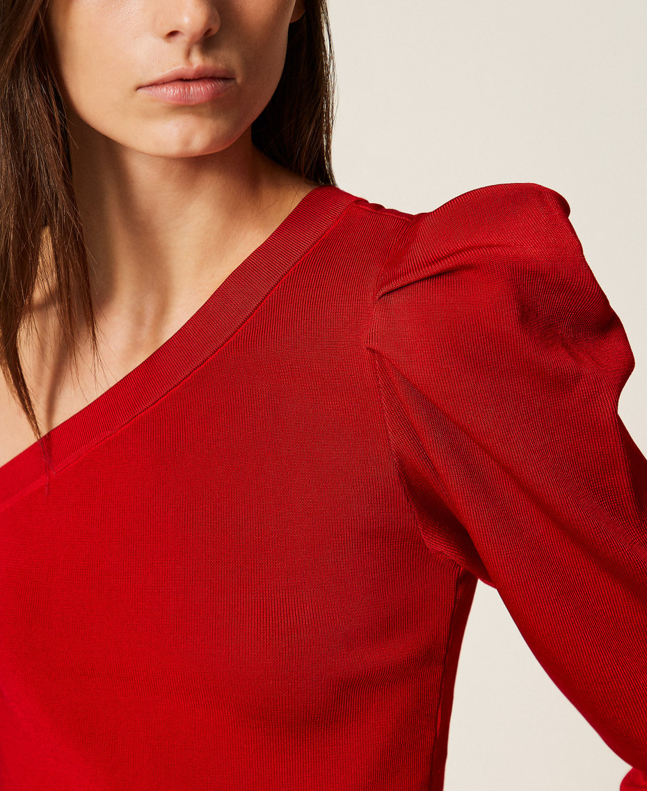 One-shoulder jumper with draping Cherry Red Woman 252AT3011_00034_04