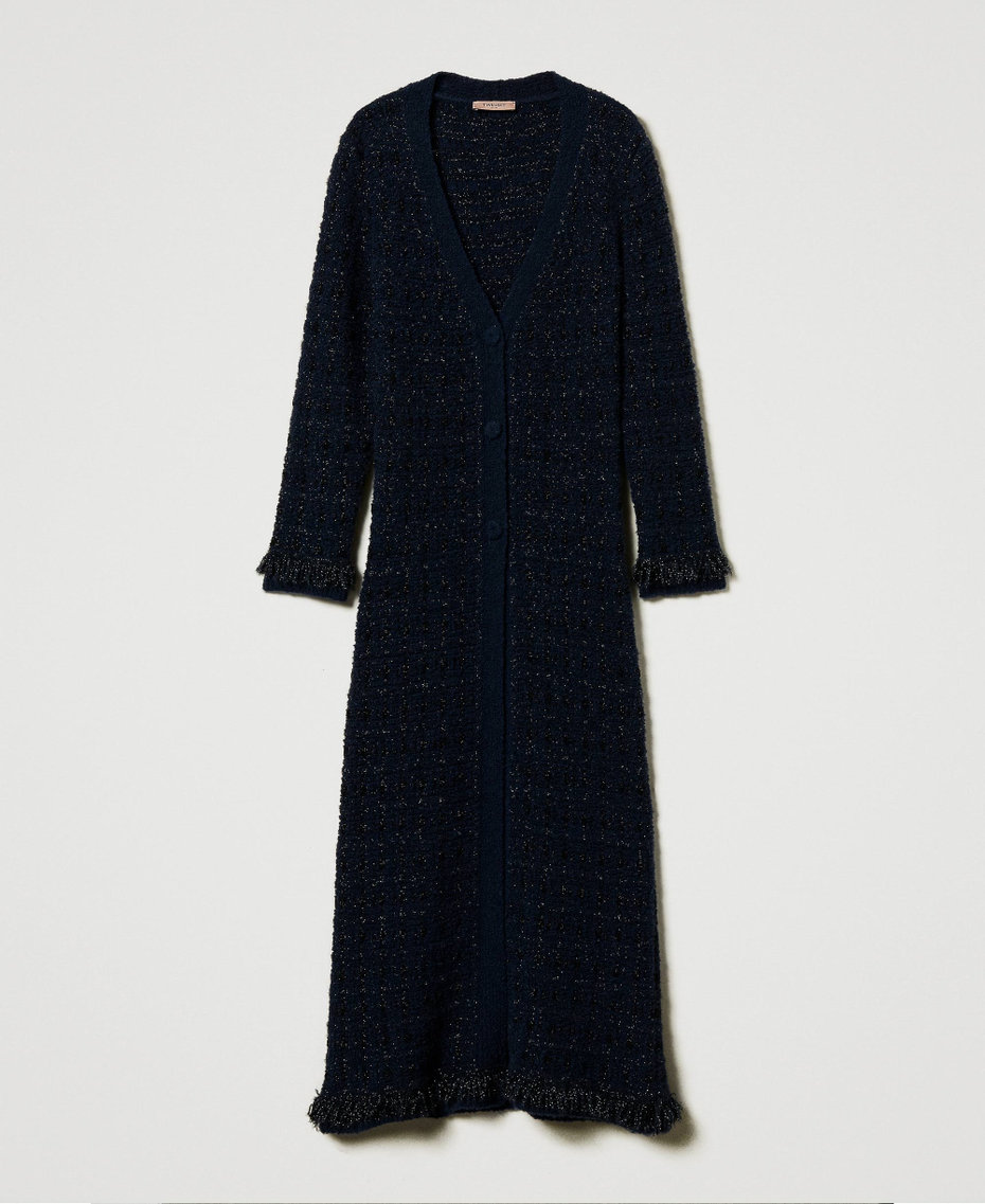 Jacquard knit long chequered cardigan Light Classic Blue Checked Jacquard Woman 242TT3590_12075_S0