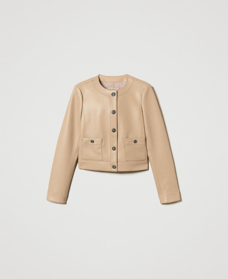 Faux nappa leather jacket with logo buttons Light Wood Beige Woman 251TP2351_12186_S0