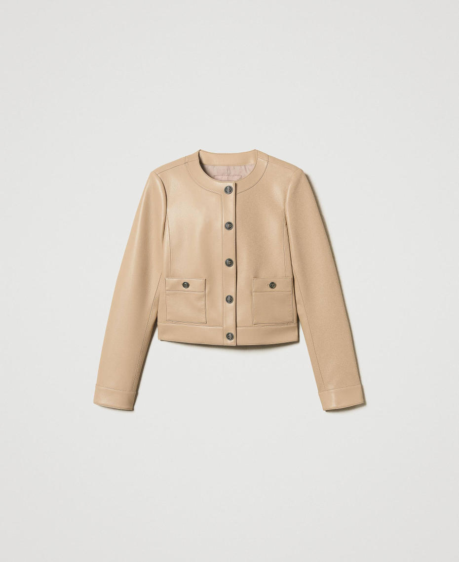 Faux nappa leather jacket with logo buttons Light Wood Beige Woman 251TP2351_12186_S0