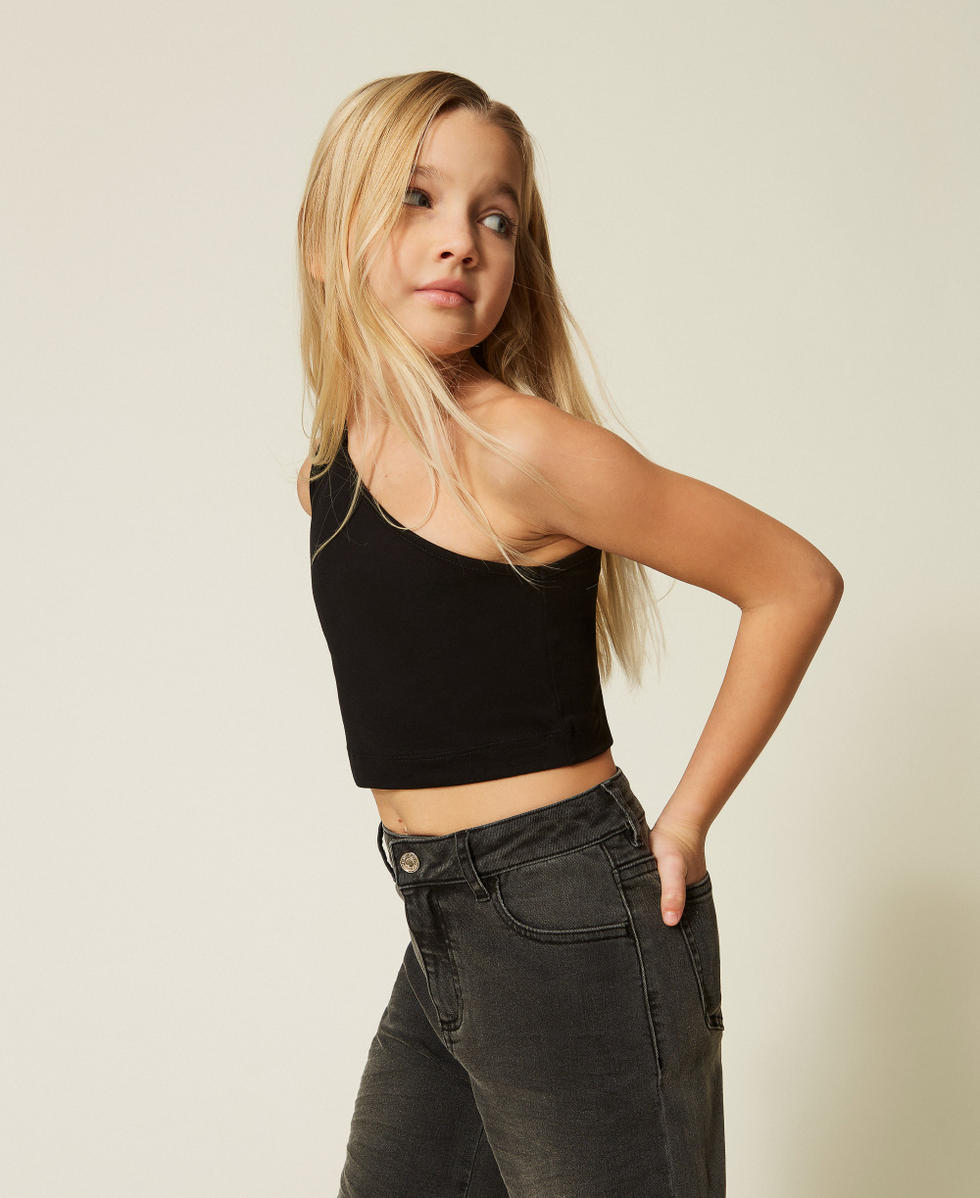 Top asym&eacute;trique avec logo Noir Fille 261GJ2255_00006_02