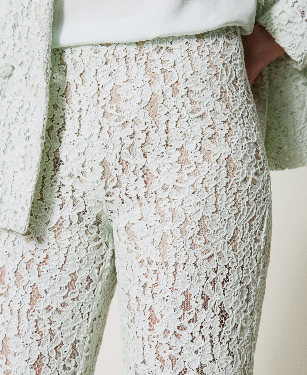 Pantaloni flare in pizzo floreale Water Green Donna 251TT2016_12371_04