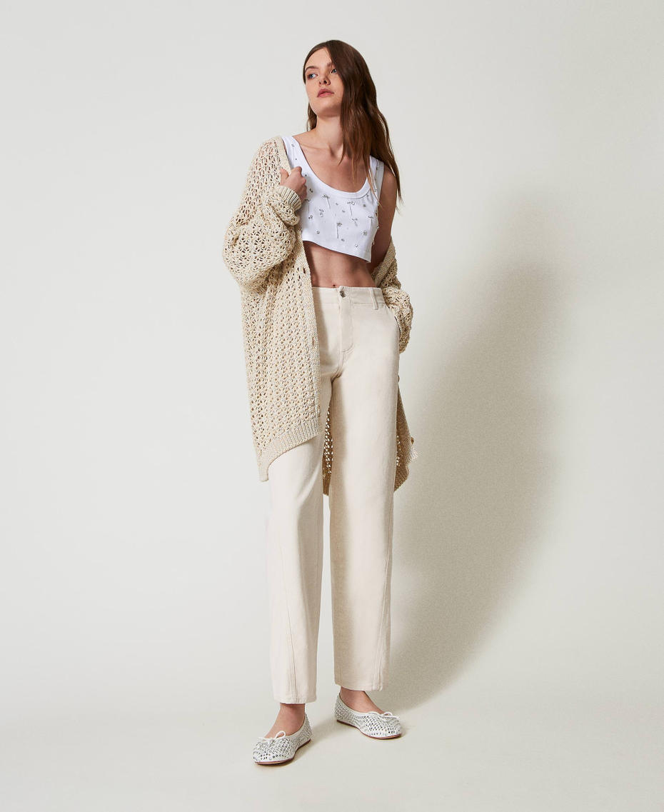 Cropped top with embroidery "Papers" White Woman 251AP2222_00840_T0