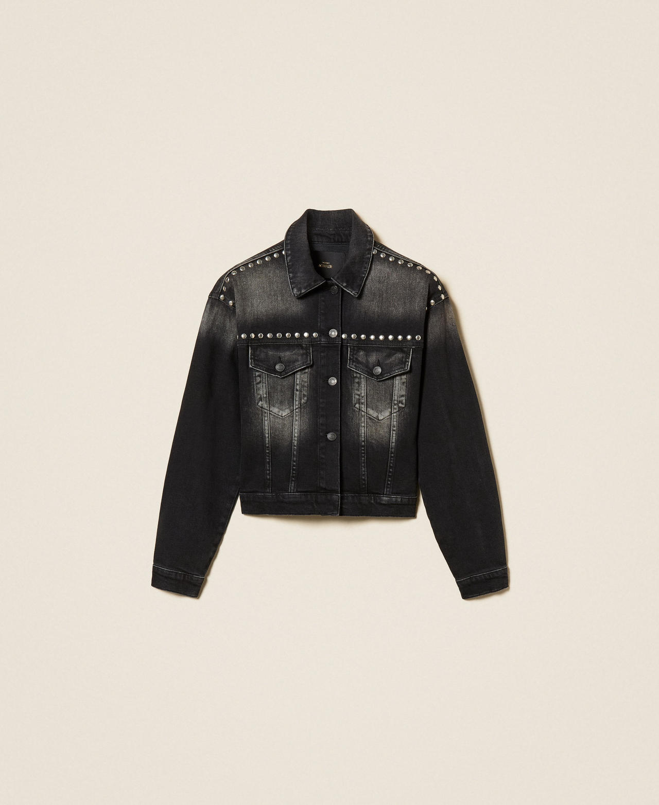 Denim jacket with studs Woman, Black | TWINSET Milano