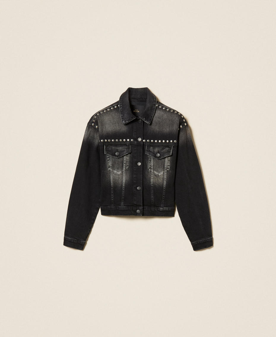 Jeansjacke mit Nieten Denimschwarz Délavé Frau 261AP2261_12908_S0
