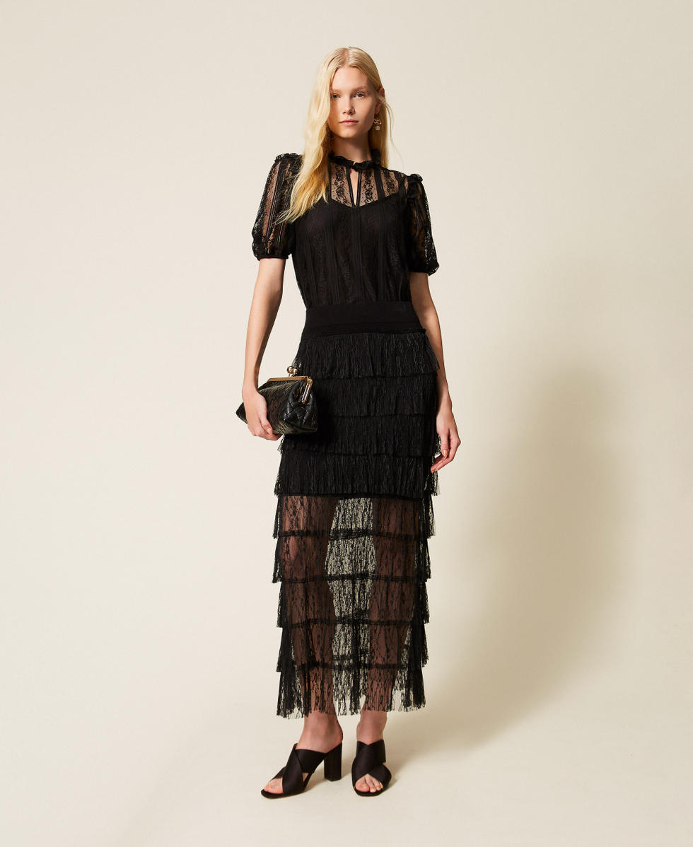 Bluzka z koronki w paski Czarny Kobieta 261TP2540_00006_T0