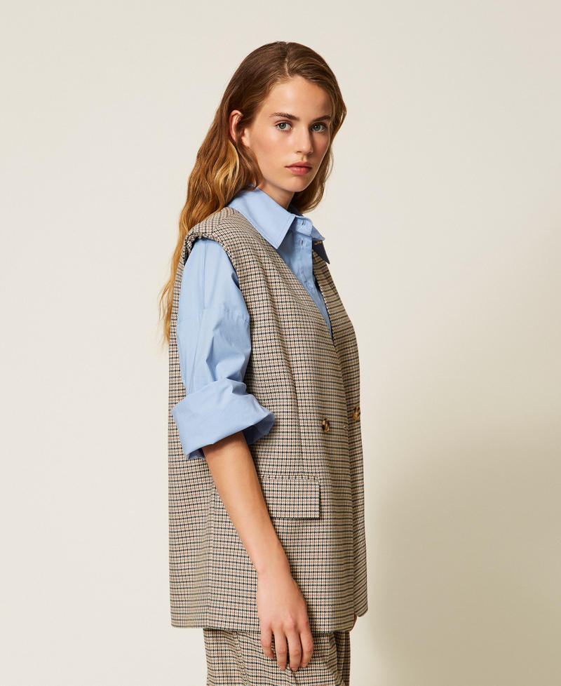 Double-breasted houndstooth sleeveless jacket Natural Houndstooth Woman 252AP2241_12667_01