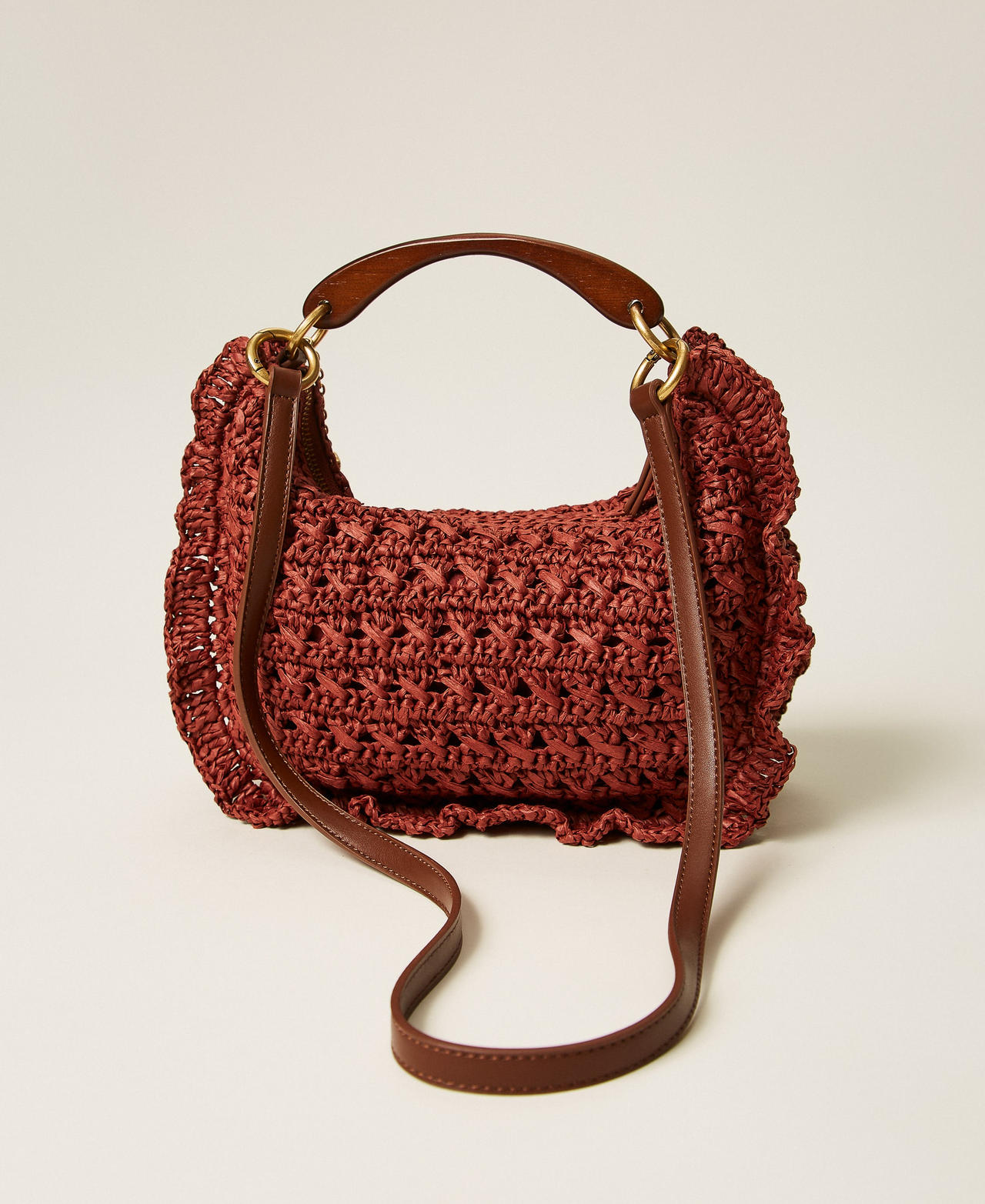 Crochet raffia Croissant bag Henna Brown Woman 261TD8300_13332_03