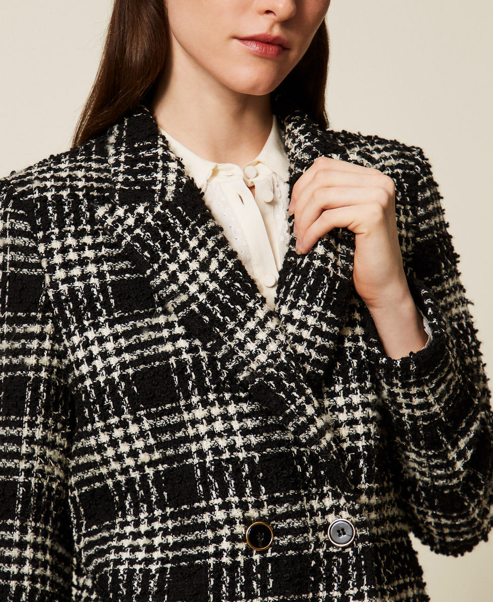 Boucl&eacute; check blazer Black/Snow White Big Check Woman 252TT2111_12876_05