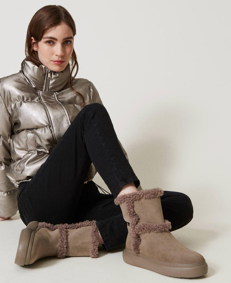 Ankle boots with faux fur details Taupe Beige Woman 242TGT190_00524_0S