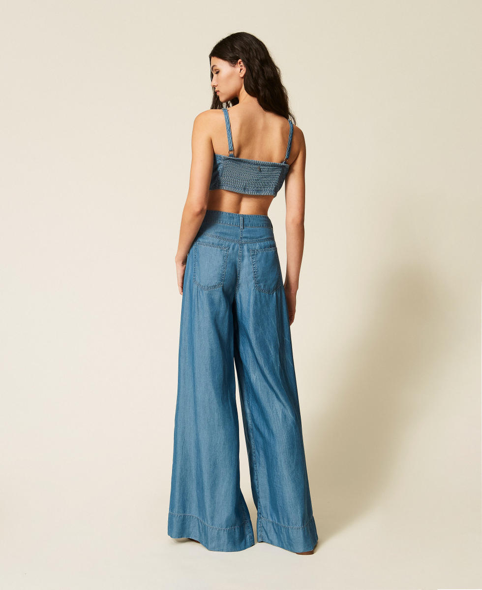 Pantalon palazzo en jean Denim Bleu Clair Femme 261AT2053_07283_03
