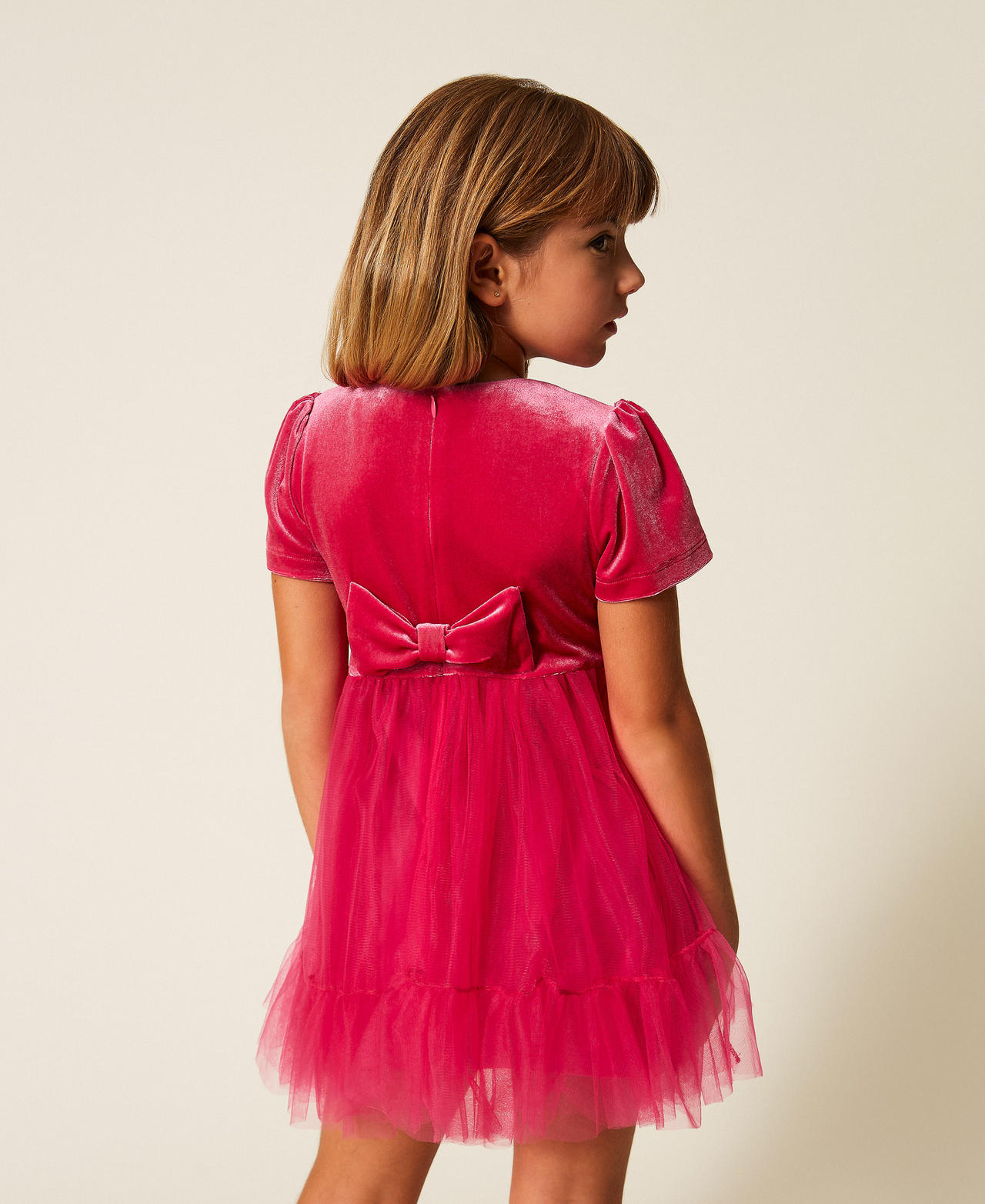 Girls' short velvet and tulle dress Candy Rose Girl 252GB2200_00338_03