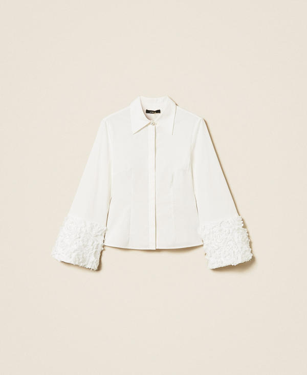 Poplin and tulle shirt with flowers