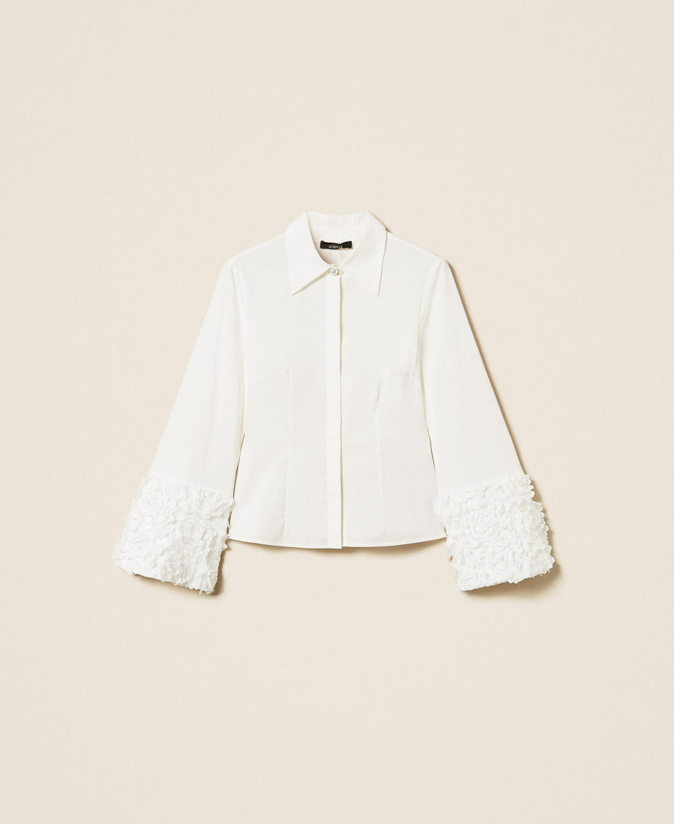 Poplin and tulle shirt with flowers