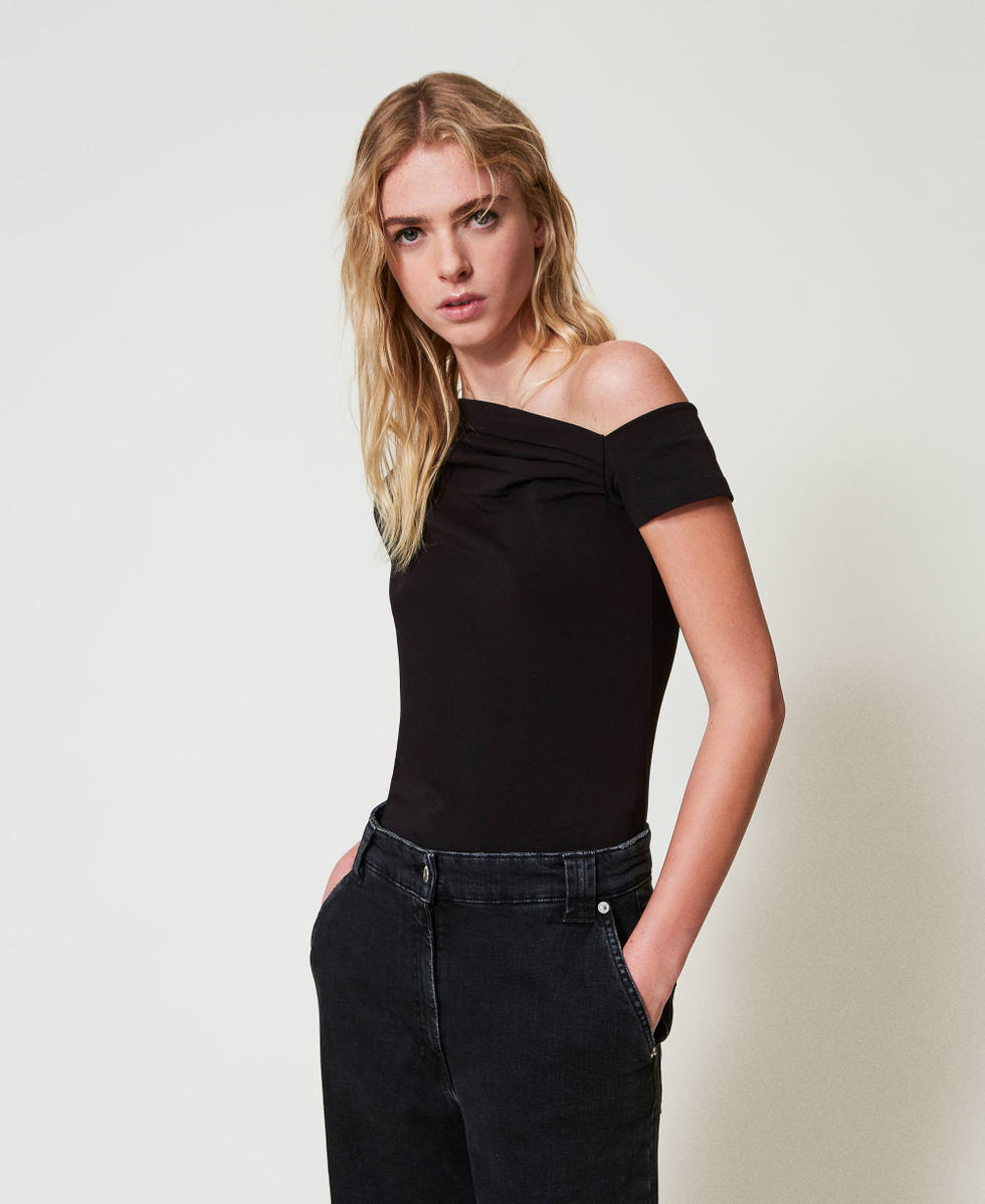 Fitted T-shirt with draping Black Woman 251AP2131_00006_01