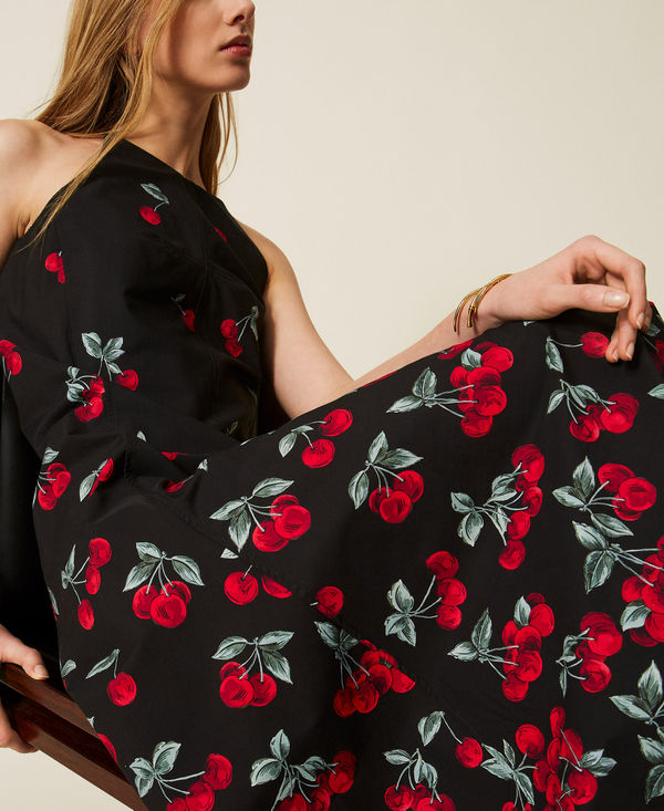 Langes Kleid aus Popeline mit Kirschen-Print