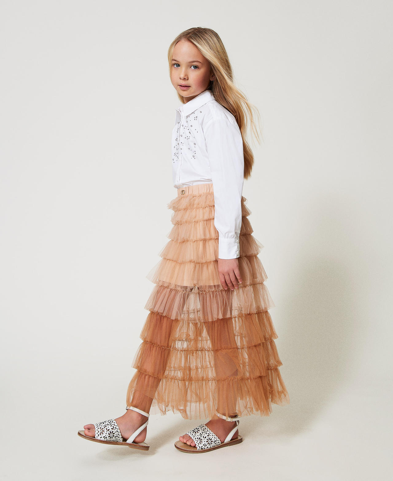 Falda larga de tul Beige C&aacute;&ntilde;amo Ni&ntilde;a 251GJ2QS1_00310_02