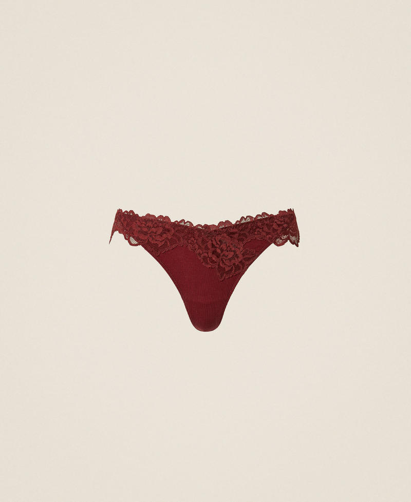 Tanga acanalado con encaje Red Wine Mujer 252LL6C88_12818_S0