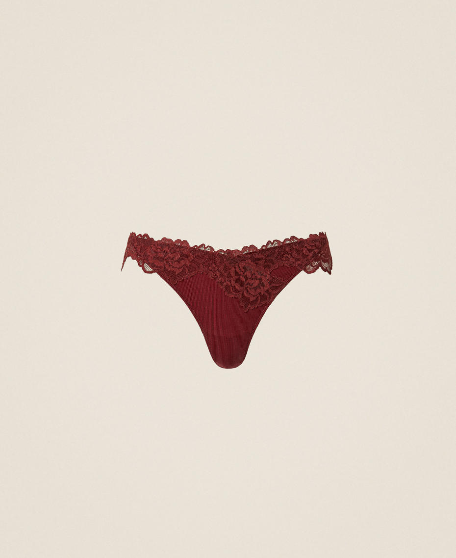 Tanga acanalado con encaje Red Wine Mujer 252LL6C88_12818_S0