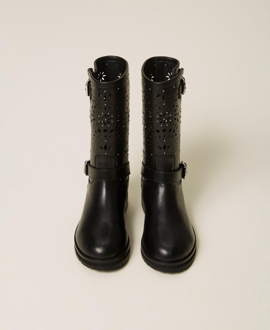 Openwork leather biker boots Black Woman 261TCP088_00006_04