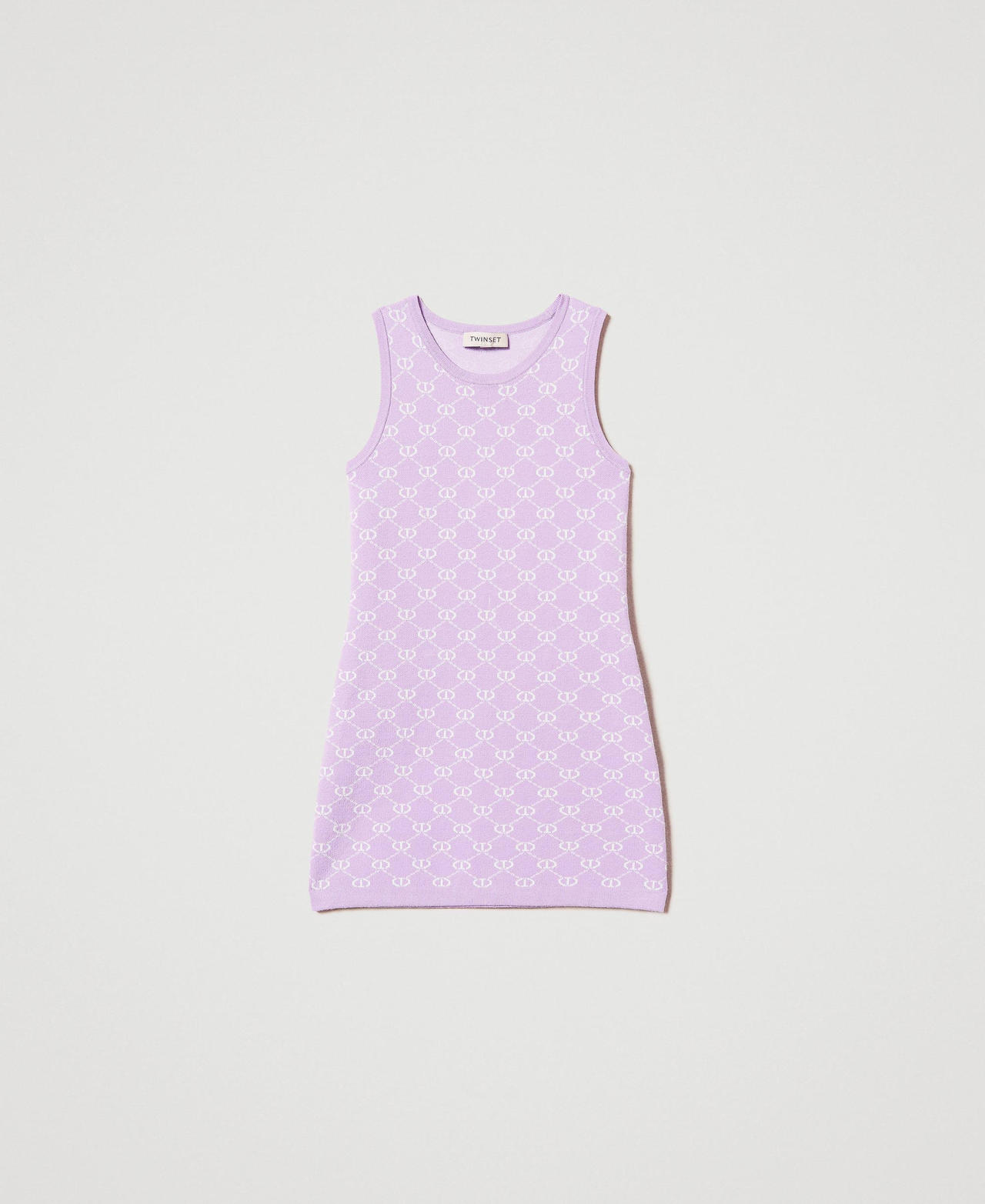 Short knit dress with jacquard Oval T Two-tone Pastel Violet/Ice Girl 251GJ3QX2_12296_0S