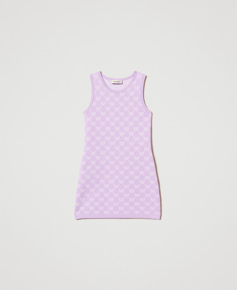 Short knit dress with jacquard Oval T Two-tone Pastel Violet/Ice Girl 251GJ3QX2_12296_0S