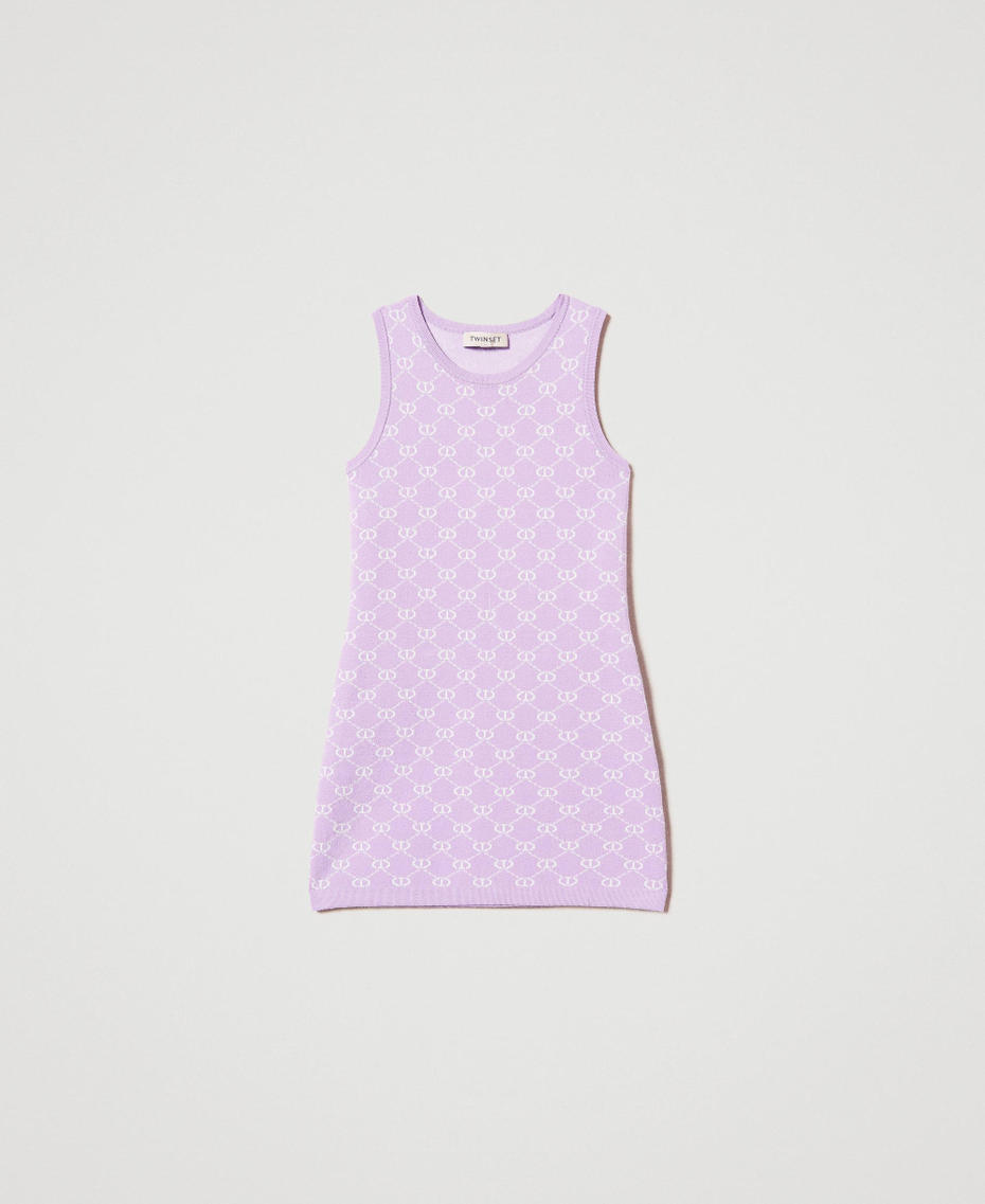 Short knit dress with jacquard Oval T Two-tone Pastel Violet/Ice Girl 251GJ3QX2_12296_S0