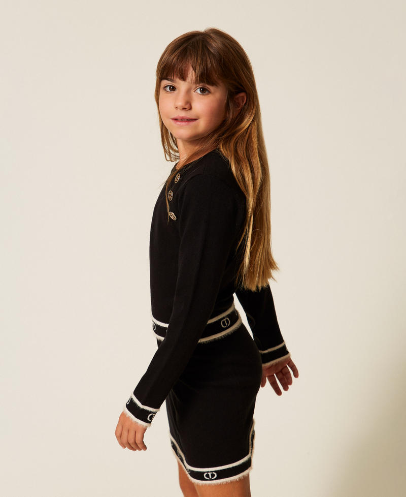 Pull avec boutons Oval T Bicolore Noir/Blanc Cassé Fille 252GJ3073_11656_02