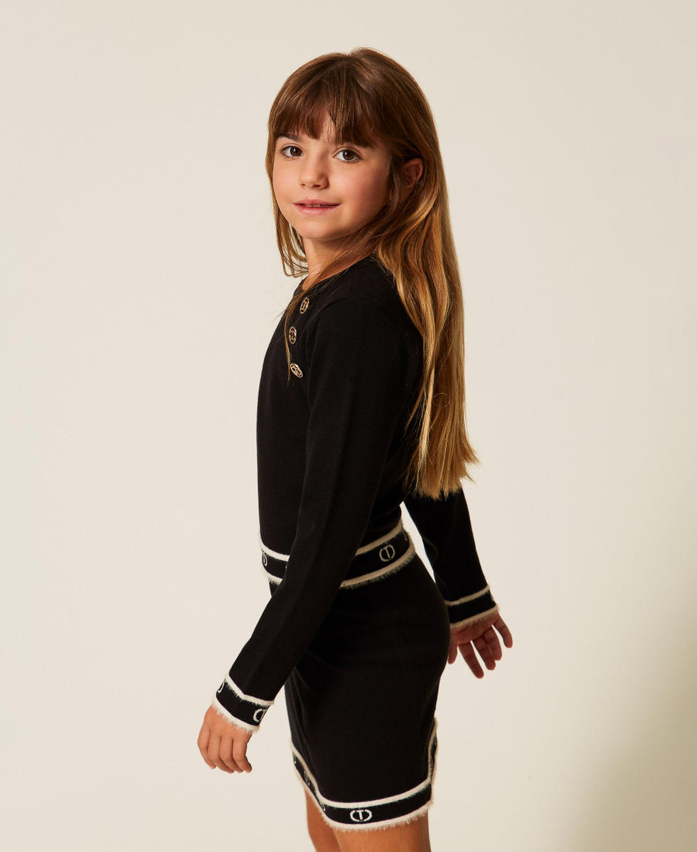 Jumper with Oval T buttons Two tone Black/Off White Girl 252GJ3073_11656_02