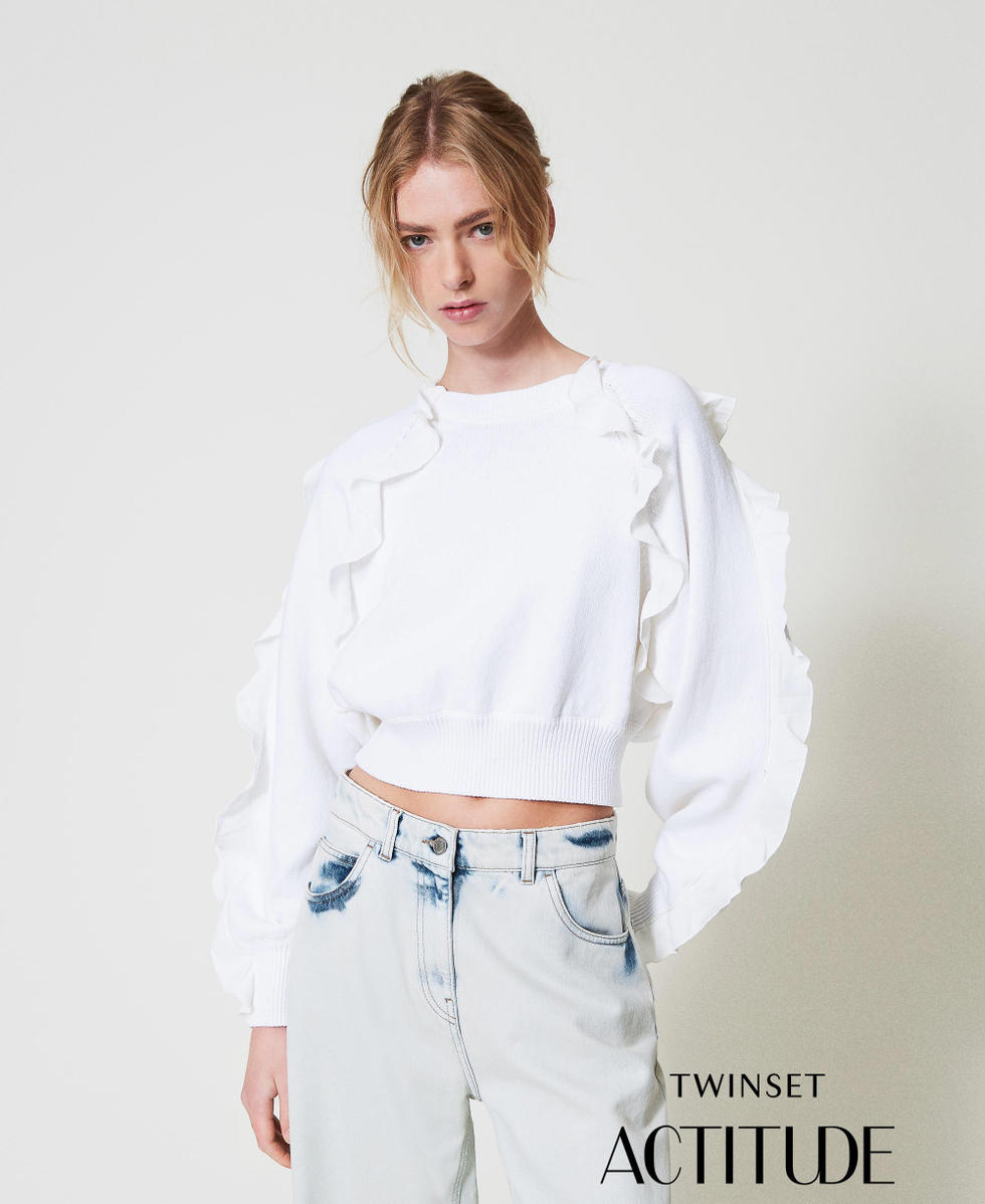 Kimono jumper with ruffles Sugar White Woman 251AP3180_00632_PA