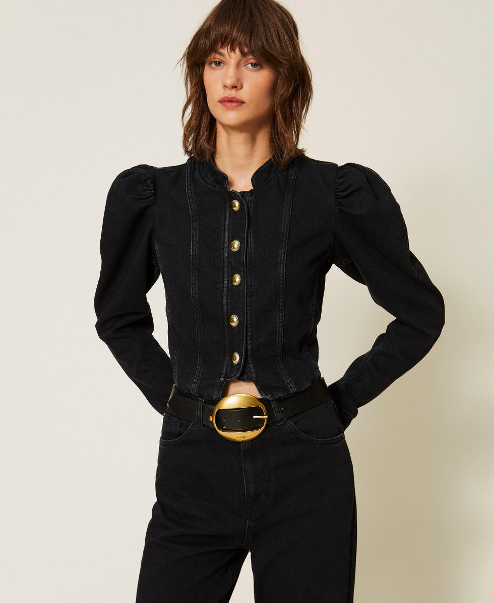 Leather belt with round buckle Black Woman 262TA4240_00006_A0