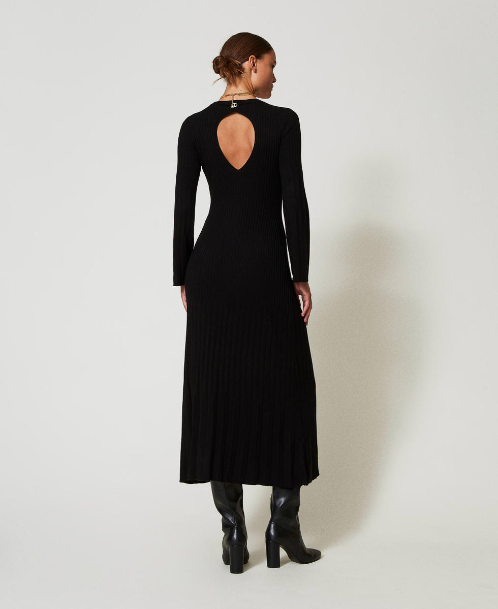 Long rib knit dress with cut-out Woman, Black | TWINSET Milano