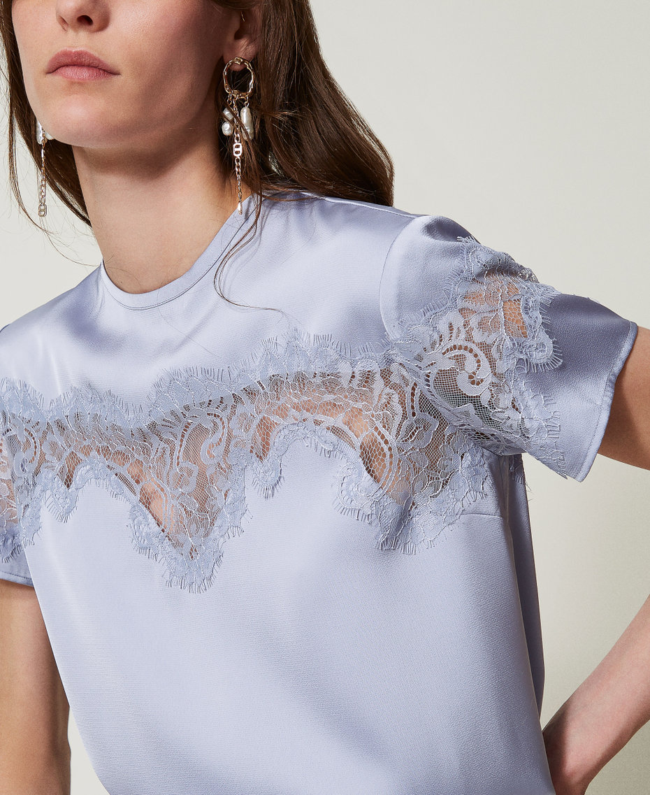 Satin T-shirt with lace Lilac Flowers Woman 251TQ2013_00703_04