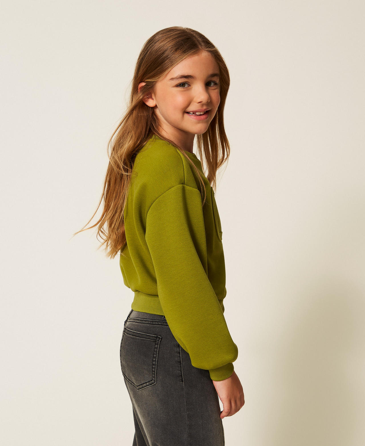 Scuba sweatshirt with Oval T Olive Oil Girl 252GJ205M_12576_02