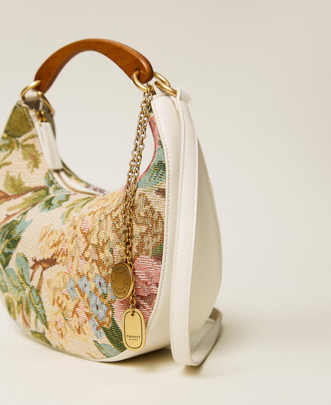 Jacquard &lsquo;Croissant&rsquo; bag with charms Jacquard Gobelin Woman 261TB7321_13312_02