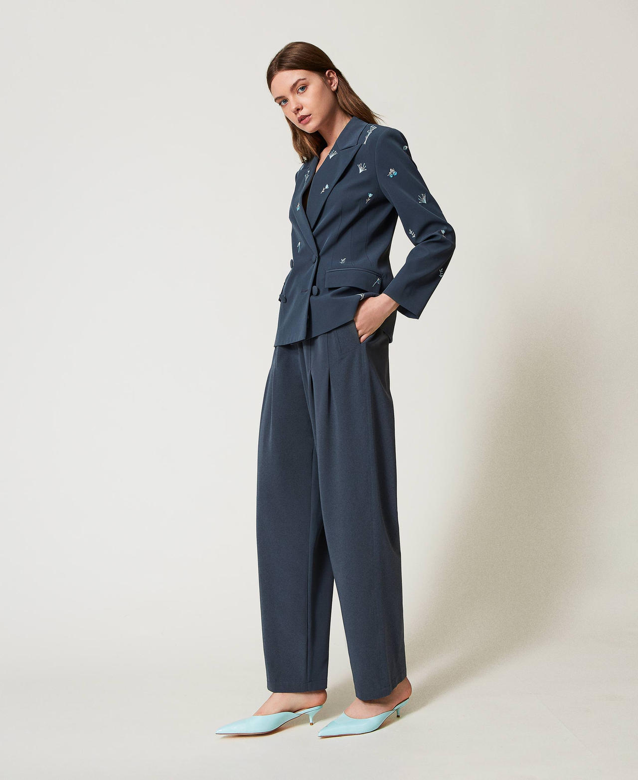 Wide trousers with pleats Blue Fusion Woman 251AP2081_12372_01