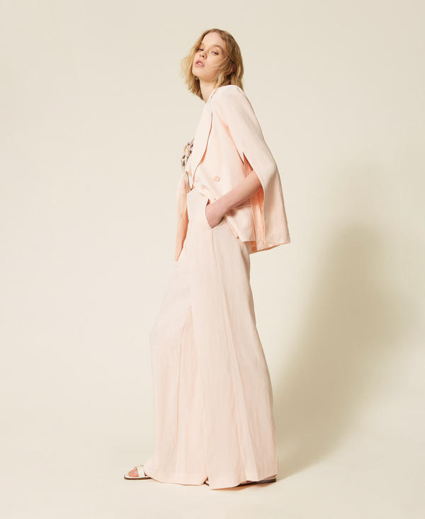 Linen blend wide leg trousers