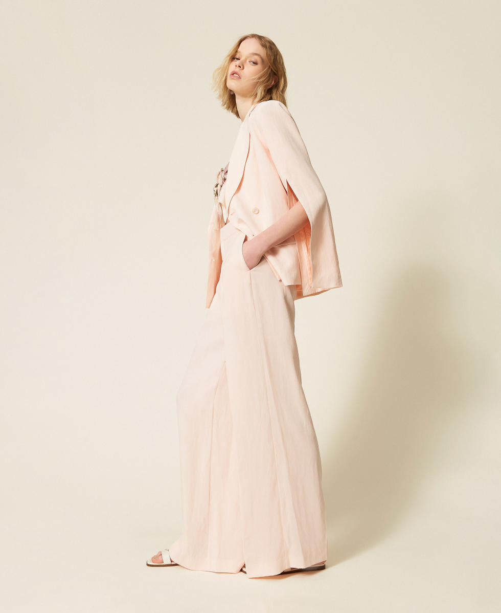 Linen blend wide leg trousers Pearl Rose Woman 261TT2552_13144_02