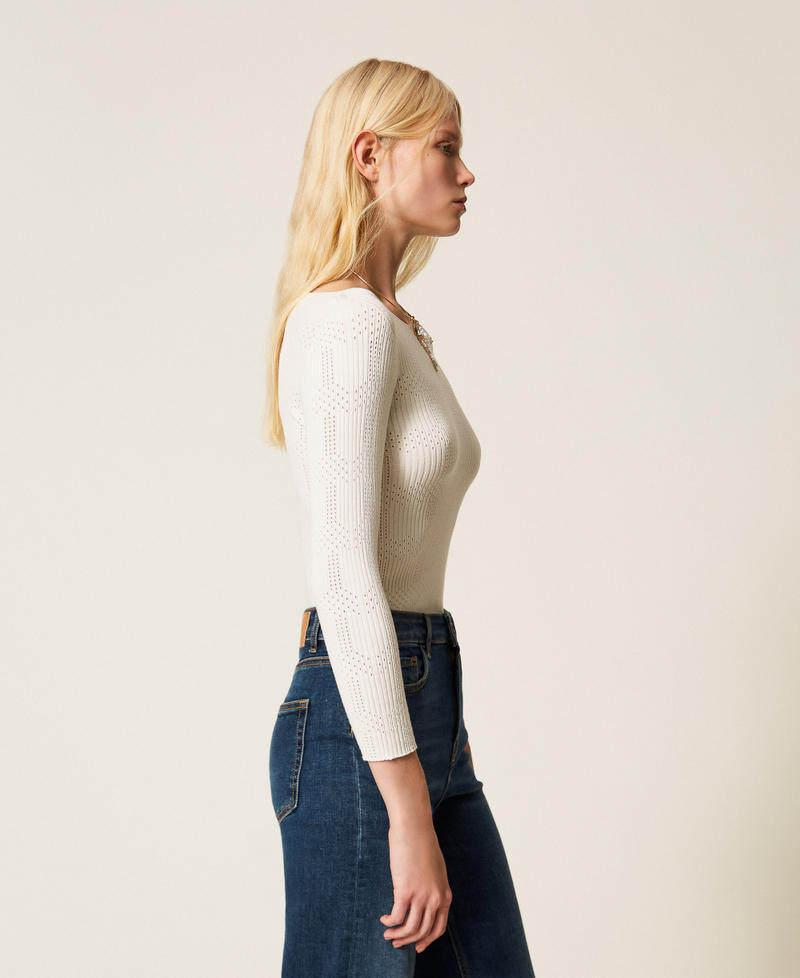 Трикотажная кофта в рубчик с узором в клетку Белый Снег женщина 261TP3401_00282_02