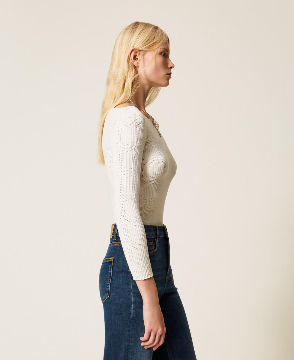 Maglia a coste con disegno check Bianco Neve Donna 261TP3401_00282_02