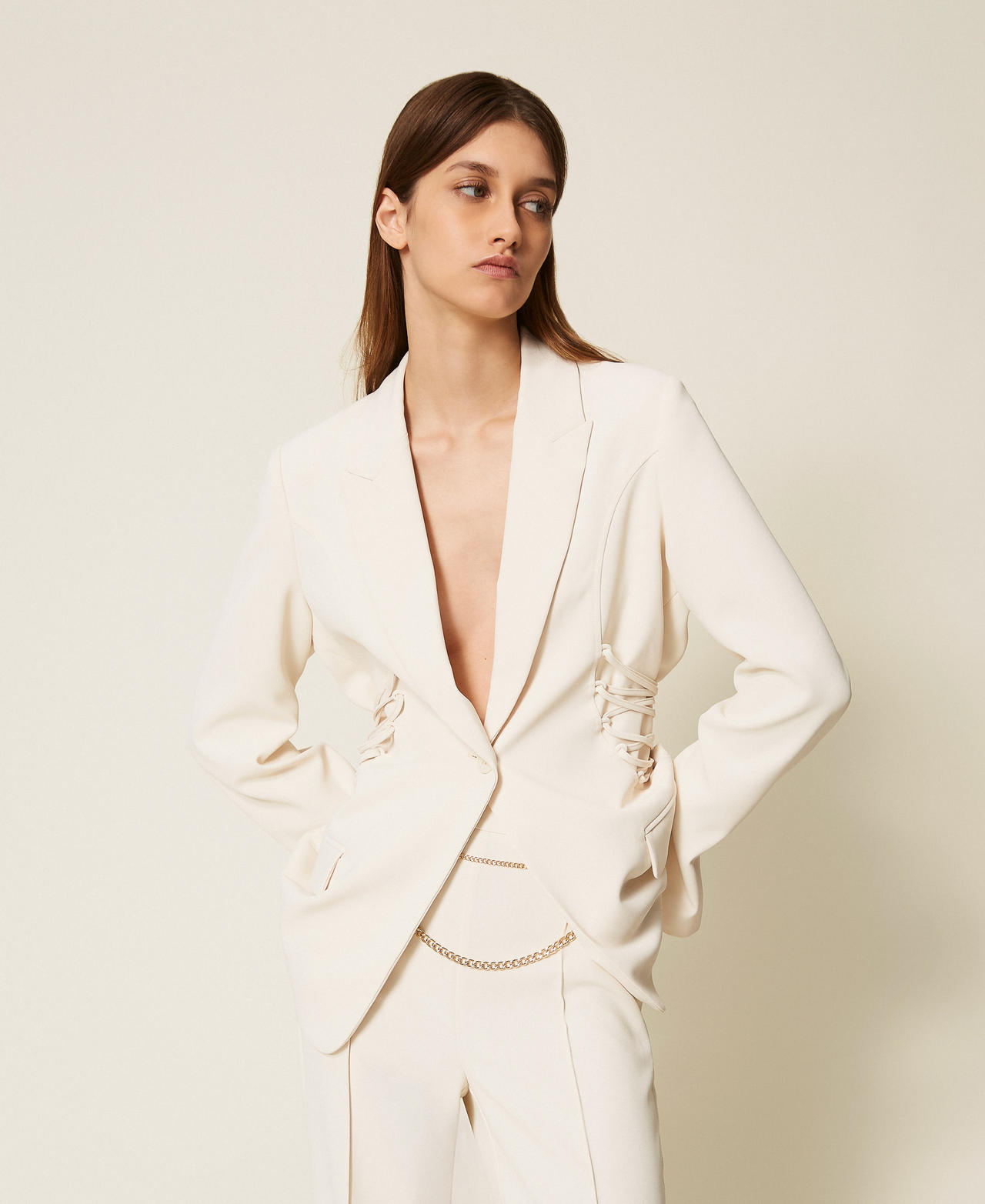 Crêpe cady blazer with ties Mother Of Pearl Woman 252TP2285_00059_01