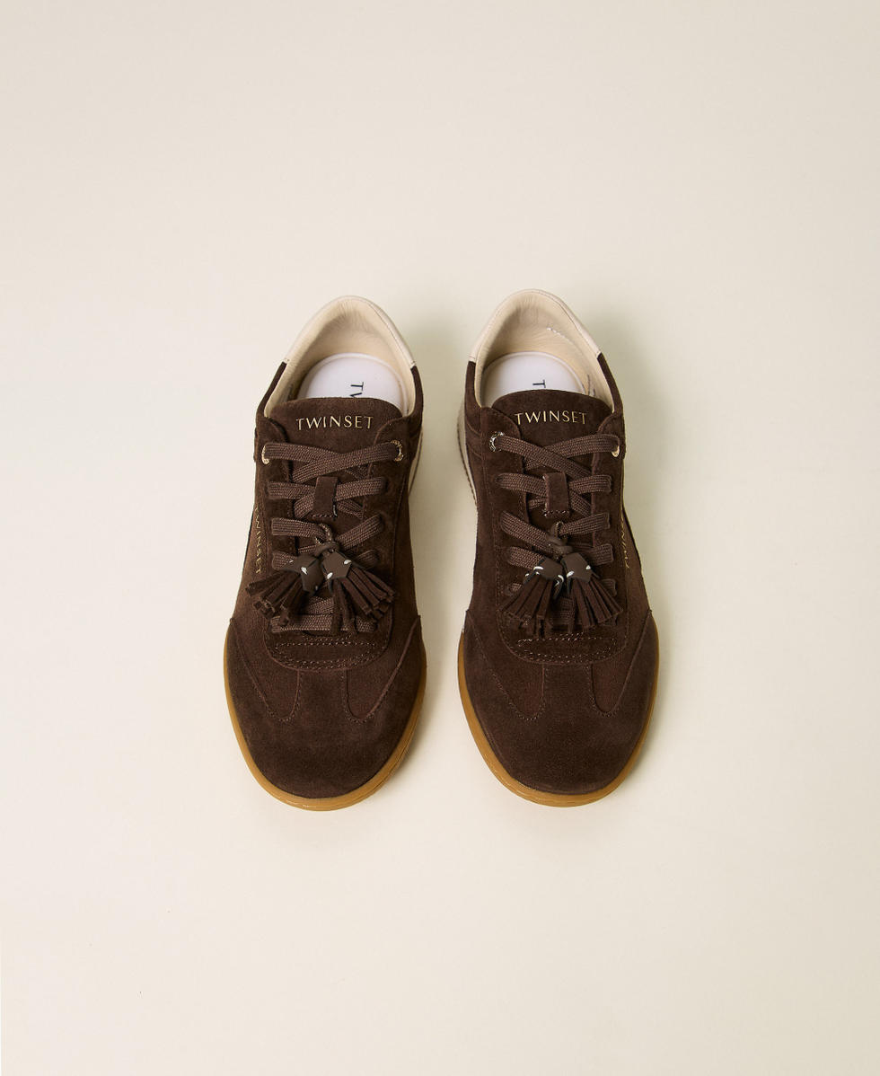 Sneaker aus Veloursleder mit Quasten Darkness Brown Frau 262TCP090_13411_04