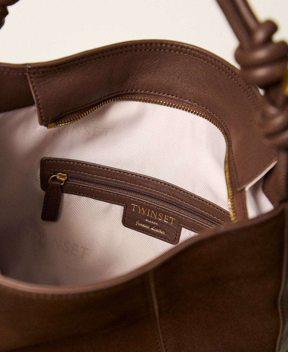 Beuteltasche aus Veloursleder "Dark Coffee"-Braun Frau 262TD8230_06095_04