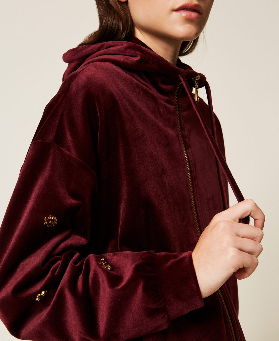 Chenille hoodie with embroidery Red Wine Woman 252LL2KDD_12818_05
